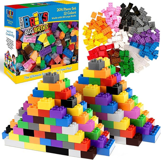 Strictly Briks Compatible with Lego Duplo Toy Large Building Blocks for Kids and Toddlers, Big Bricks Gift Set for Ages 3 and Up, 100% Compatible with All Major Brands, 12 Rainbow Colors, 204 Pieces