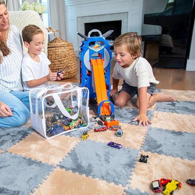 16 Piece Carpet Squares Puzzle Mat 49" x 49" Plush Interlocking Carpet Tiles, Foam Floor Tiles for Baby Play Mat - Kids Soft Play Floor Mats, Anti Slip Jigsaw Flooring Playmat Playroom Rug (Brown)