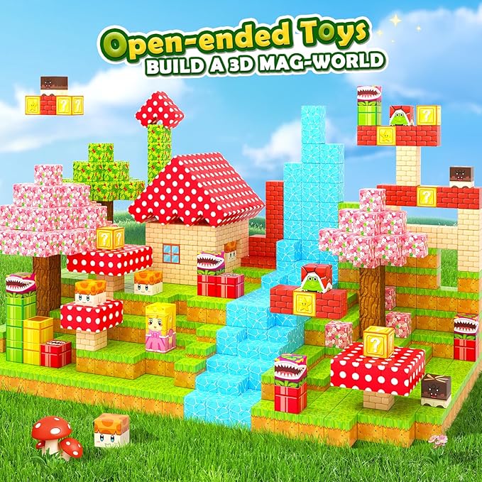 Magnetic Blocks - Build Mine Magnet World Magic Teleport Pipes Set, 1'' Magnetic Building Blocks Toddler Creative Kids Toys, STEM Sensory Outdoor Toys for 3+ Year Old Boys & Girls