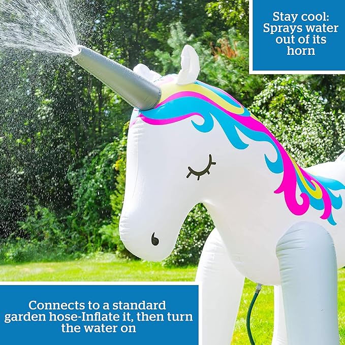 BigMouth Inc. Ginormous Inflatable Unicorn Sprinkler, Outdoor Summer Water Game & Splash Toy for Yard, 6 Feet Tall