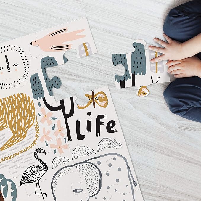 Wee Gallery Wild Life Floor Puzzle, 24 Large Pieces, Durable Jumbo Jigsaw Floor Puzzles for Beginner, Toddlers, Preschool Kids, Learning Toy, Cognitive & Motor Development Activities, Brain Games