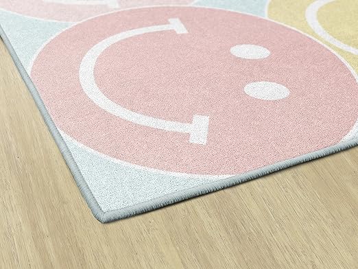 Flagship Carpets Schoolgirl Style Pastel Rainbow Smileys Educational Area Rug for Kids Room Seating Décor, Children's Classroom, Play Carpet for Teaching and Playroom, 7'6" x 12', Multi