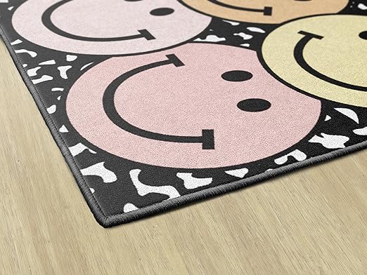 Flagship Carpets Schoolgirl Style Pastel Rainbow Smileys on Notebook Educational Area Rug for Kids Room Seating Décor, Children's Classroom, Play Carpet for Teaching and Playroom, 5' x 7'6", Multi