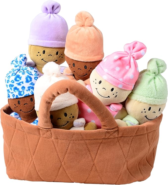 Creative Minds Basket of Babies Soft Baby Dolls, Sensory Toys, Multicultural, Diversity, Inclusion and Social Emotional Learning, Baby Toys for All Ages, Set of 6 Plush Dolls, Multicolor
