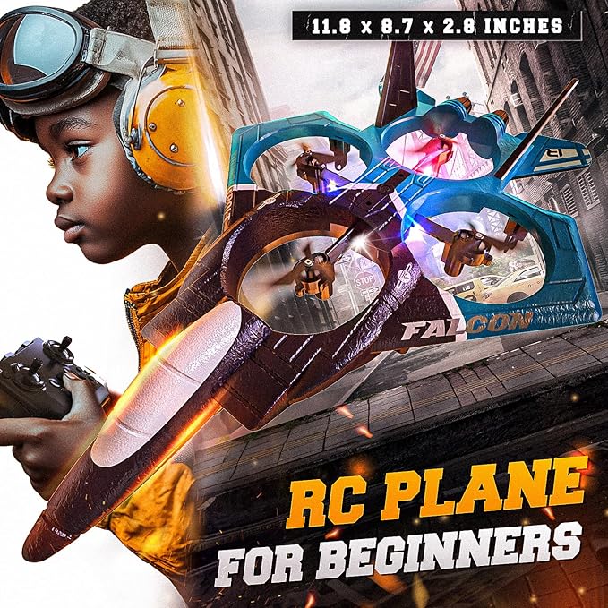 BEZGAR RC Airplane, 2.4GHZ 6-axis Gyro Remote Control Airplane, Gesture Control RC Helicopter, 360° Flip Fighter Jet Toy, Toys for Ages 8-13 with Colorful LED Navigation Lights Blue