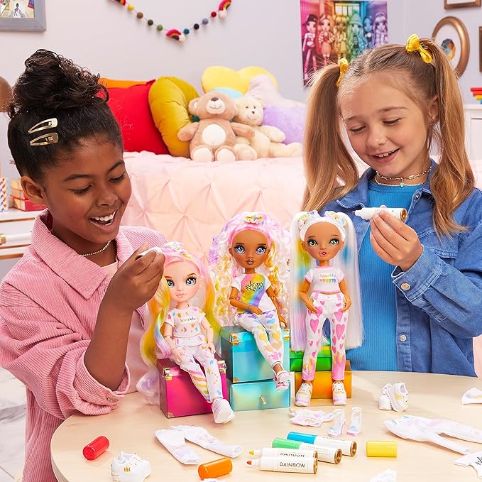 Rainbow High Color & Create Fashion DIY Doll with Washable Rainbow Markers, Green Eyes, Straight Hair in 2 Pig Tails, Bonus Top & Shoes. Color, Create, Play, Rinse and Repeat. Creative 4-12+