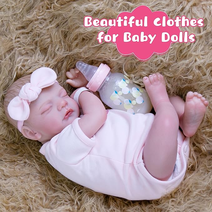 Reborn Baby Dolls Clothes Girl Pink Fashion Doll Outfit Baby Clothing 17-22 Inches Outfit Accessories Set for Lifelike Newborn Girls