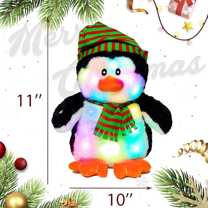 Cuteoy Penguin LED Stuffed Animal Light-up Plush Birthday Christmas Plushies Toy Gifts for Kids Toddler Girls, 11"