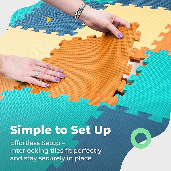 MioTetto Foam Floor Tiles for Kids - Non-Toxic Comfortable Baby Play Mat and Interlocking Foam Tiles, Fits with 74x74 Playpen Mat for Crawling & Development, Soft Play Mat for Babies 6-12 Months