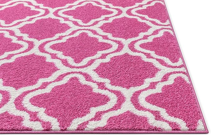 Modern Rug Calipso Pink 2' x 7'3'' Runner Lattice Trellis Accent Area Rug Entryway Bright Kids Room Kitchn Bedroom Carpet Bathroom Soft Durable Area Rug
