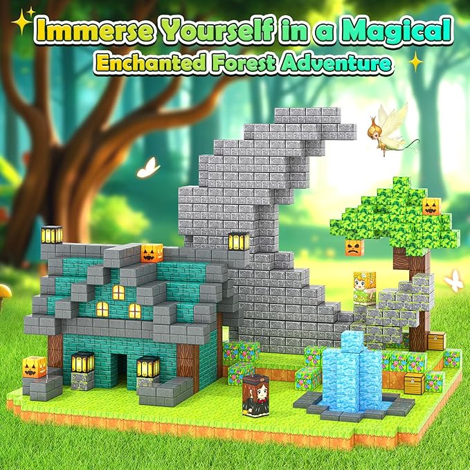 Large Magnetic Blocks Kids Building Toys Mine Magworld Magic Enchanted Building Craft 1'' Cubes, Construction Sensory Toys for 3+ Year Old Boys Girls, Game Gifts for Kids Ages 4-6, 5-7, 4-8, 8-12
