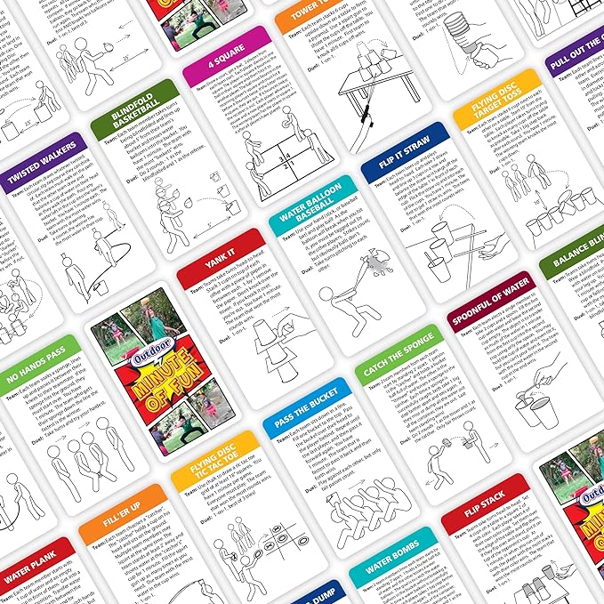 Funwares Minute of Fun Game - Minute to Win It Games for Kids, Adults, Teens, Families, Game Night, Gift for Home, Birthdays, or Travel. 2-12 Players! Outdoor - 272 Challenges