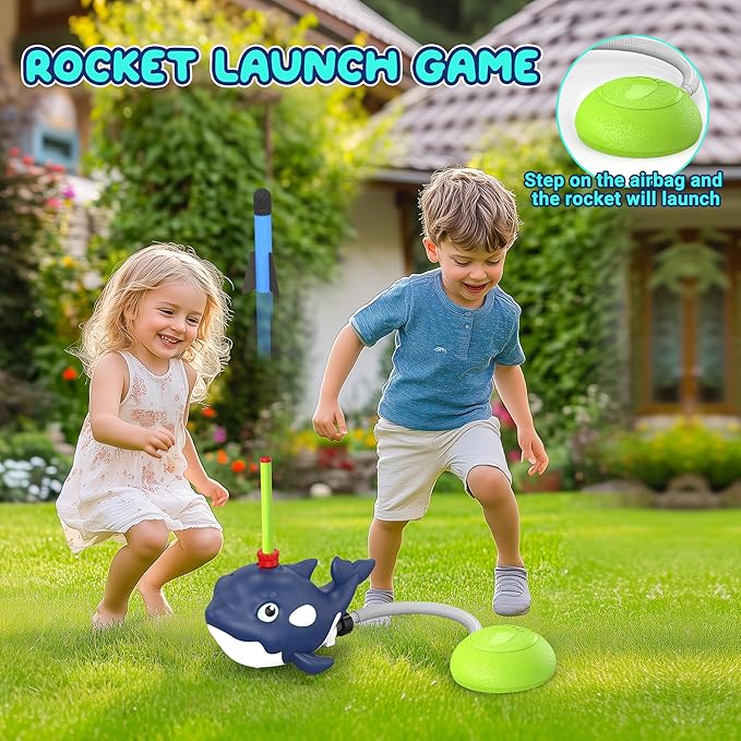 4-in-1 Whale Water Sprinkler Baseball Set for Kids,Summer Water Toy with 3 Jets, 4 Balls and Rocket Launch Game, Kids Sprinklers with 360° Rotating Sprinkler,Outdoor Water Toys for Age 3+ Years