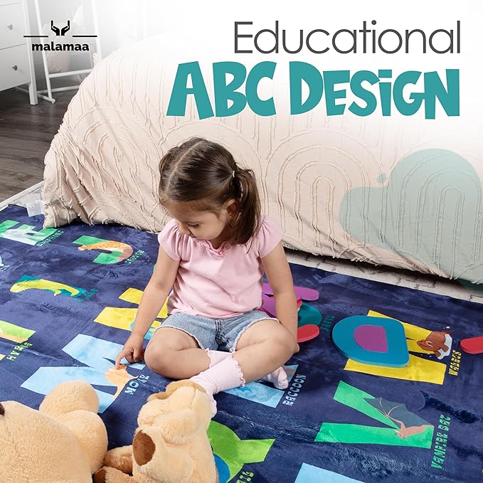 ABC Rug for Kids XL 80" x 60", Toddlers and Baby - Use in Nursery and Classroom to Learn The Alphabet - Nursery Rug, Alphabet Rug, Kids Rugs for Playroom, Rugs for Classroom (Rectangle Blue)