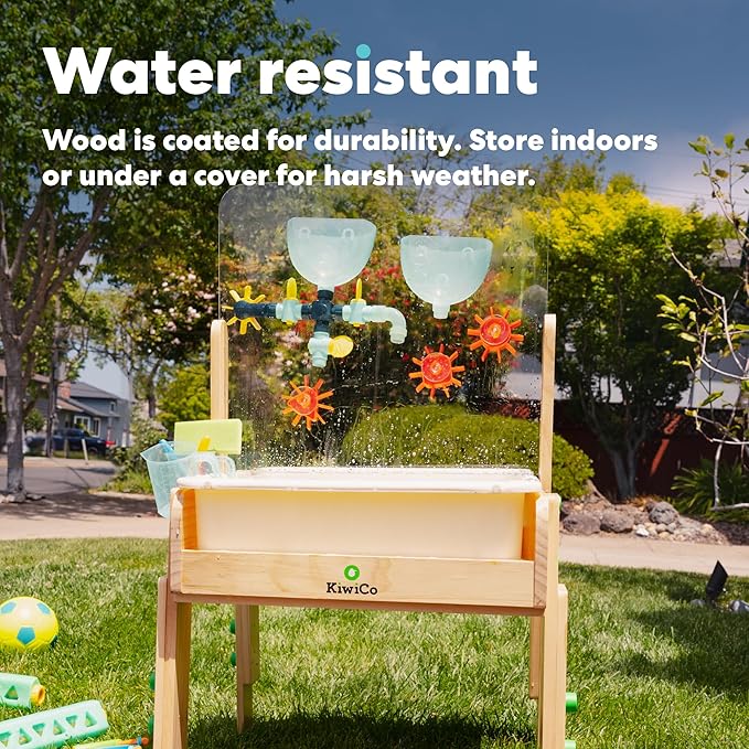 KiwiCo Water and Sand Sensory Table | Includes 26 Accessory Pcs: Pipes, Spinners, Water Wheel, Paint Crayons, and More | Outdoor Water Table for Toddlers Ages 3+