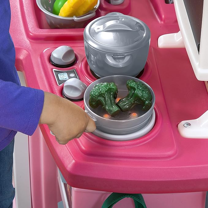 Step2 Great Gourmet Kids Kitchen Playset, Indoor/Outdoor Kitchenette, Interactive Play with Lights and Sounds, Made of Durable Plastic, Includes 33 Piece Toy Accessories, Toddlers 3+ Years Old, Pink