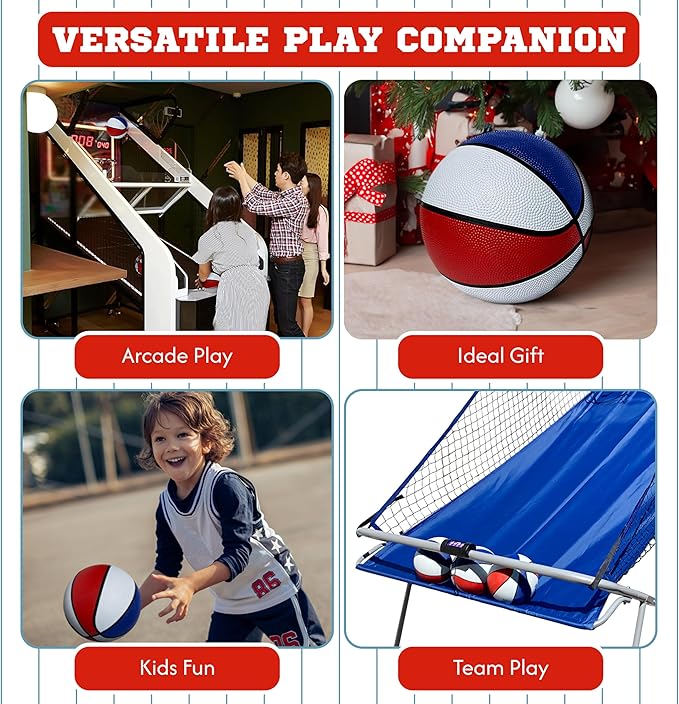 Botabee Mini Basketball Set of 5 - Durable, Anti-Slip Grip 7" Mini Basket Balls for Indoor and Outdoor Play - Inflatable Basketball Toys for Pop Arcade - Soft, Bouncy Sports Rubber Playing Ball