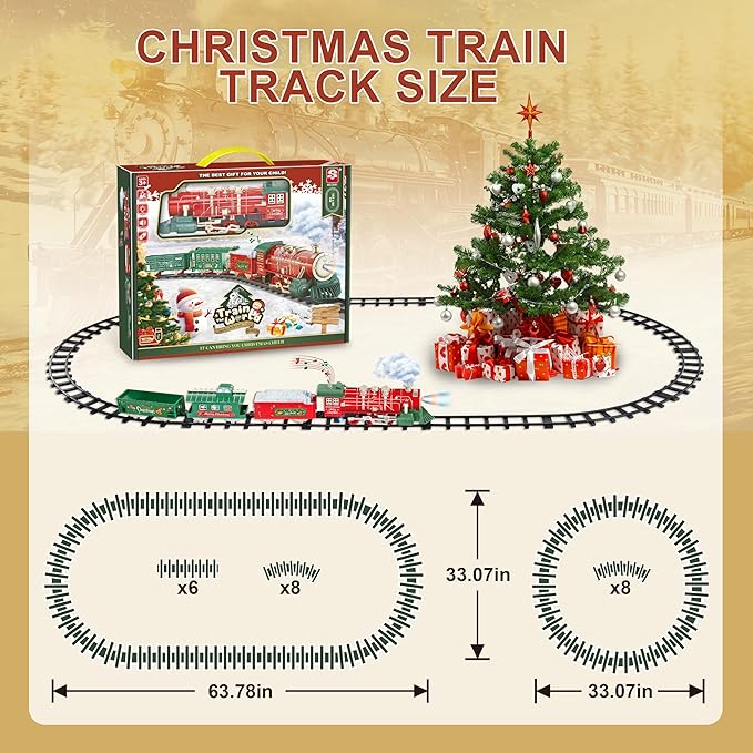 Train Set - Train Set for Toddlers w/Music Light & Smoke, Christmas Train Sets for Around The Tree, Train Toys for Kids 4-7, Christmas Train for 3 4 5 6 7 8 Year Old Boys Girls Kids Birthday Gift