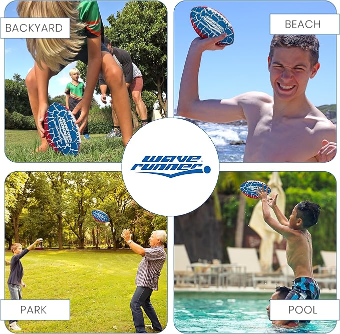 Wave Runner Grip It Waterproof Junior Size Football, 9.25 Size, Durable & Double Laced, Perfect for Beach Accessories, Kids Games, Pool Toys, Outdoor Games, All-Weather Indoor & Outdoor Play