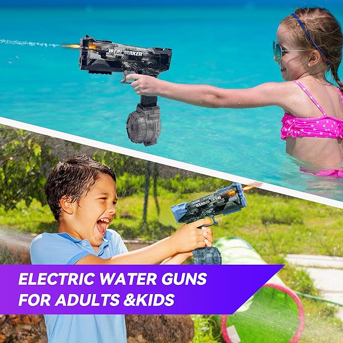 2025 Electric Water Guns 2-Pack with LED Light-Up Muzzle – Automatic Squirt Guns, 500CC Tanks, 28FT Range, Dual Rechargeable Batteries, Waterproof, Perfect for Nighttime Pool Parties & Outdoor Fun