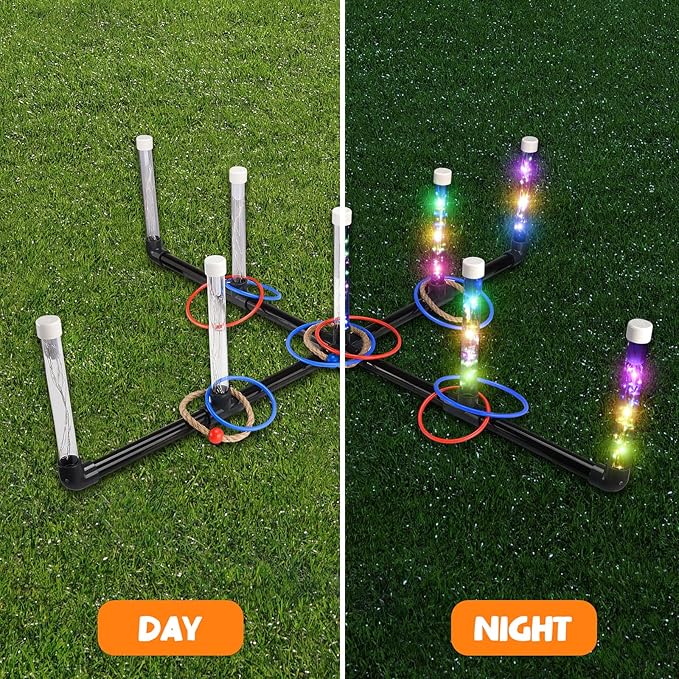 Outdoor Games for Game Night: FunforFun! Upgraded 30-Inch LED Ring Toss Game with 26 Rings Yard Games for Adults Kids Easter Gifts Outdoors Toys for Beach Lawn Games for Party Ideal