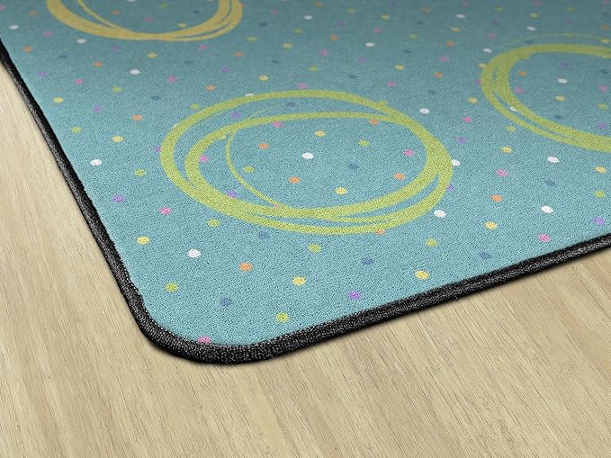 Flagship Carpets Smiley Circle Sampler Abstract Educational Area Rug for Kids Room Seating Décor, Children's Classroom, Play Carpet for Teaching and Playroom, Seats 24, 7'6"x12', Blue & Multi