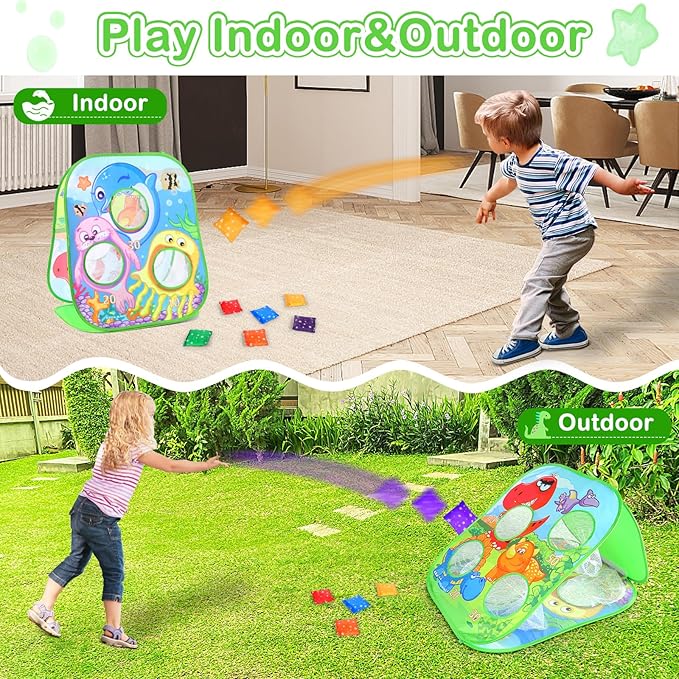 5-in-1 Bean Bag Toss Game for Kids, Animal Corn Hole Outdoor Toy for Toddler, Outside Yard Party Lawn Backyard Games Birthday Gift for Boy Girl Age 3 4 5 6 7 8