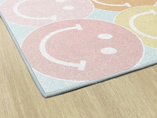 Flagship Carpets Schoolgirl Style Pastel Rainbow Smileys Educational Area Rug for Kids Room Seating Décor, Children's Classroom, Play Carpet for Teaching and Playroom, 5' x 7'6", Multi