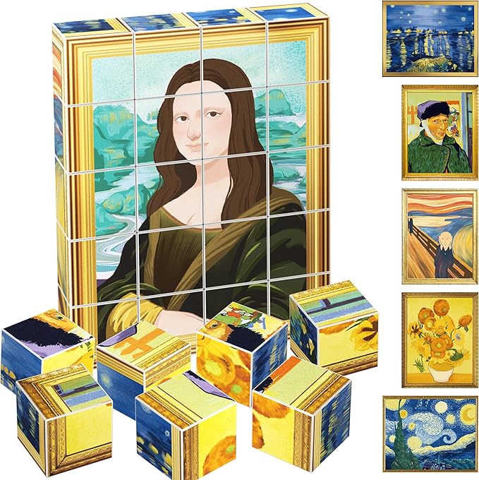 PicassoTiles 1” Magnetic Puzzle Building Cubes Blocks for kids, Van Gogh puzzle, Mona Lisa Hand puzzle, kids toys 3+ year old boy girl, STEM toys, Toddler, Teen,Young Explorers,Educational Popular Art