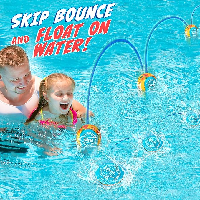 5Pcs Water Skipping Balls Set for Pool Play, Multi-Colored Splash Water Bouncing Balls, Fun Water Pool Beach Swim Toys & Games for Kids 3+ 4-8-12 and Adults