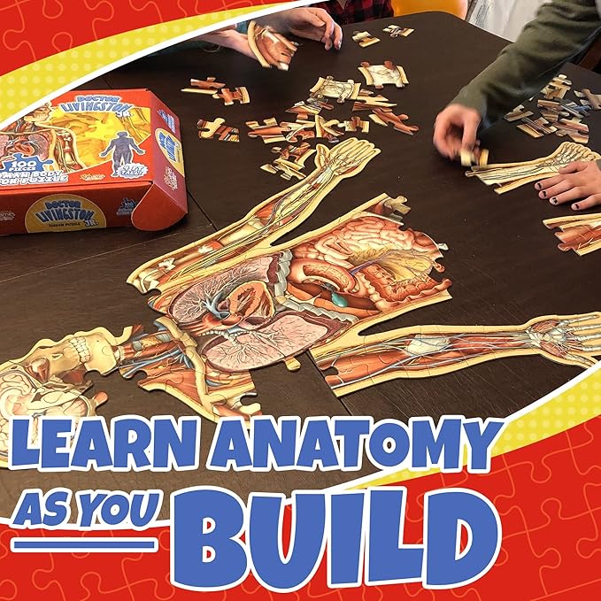Human Anatomy Kids Floor Puzzle - Dr Livingston Jr's 100-Piece Full Body Jigsaw Puzzle - 4 FT Medically Accurate Floor Puzzles for Kids Ages 6-8, 4-8, 8-10 - Educational Toys for Children, Toddlers