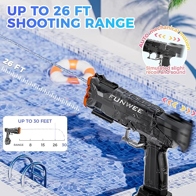 Electric Water Guns for Adult Kid, Strongest Full Automatic Water Pistol High Capacity 500+ Water Blaster, 26-30 FT Range Powerful Classic Water Squirt, Summer Outdoor Swimming Pool Water Toy
