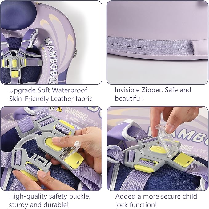 Mambobaby Float Add Tail Baby Swim Float with Canopy Solid Pool Infant Swim Trainer Swimming Training Lying Air Free Water Floats Non-Inflatable Waist Swim Ring for Toddlers (Butterfly-Purple)