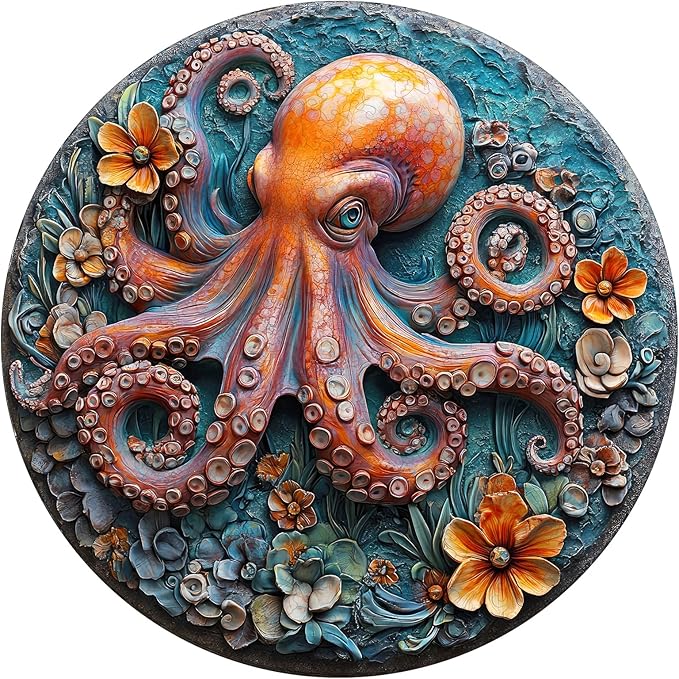 Wooden Puzzles for Adults, 3D Octopus Wooden Jigsaw Puzzles 200 Pieces, Medium, 11.2 in Unique Shape Ocean Wooden Puzzle, Irregular Puzzle Creative for Adults and Kids Family Games