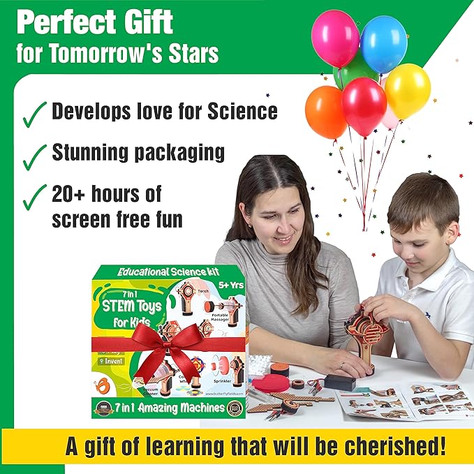 STEM Robotics Kit 7in1 Science Experiments Project Activities for Kids 6-8 8-12 Engineering Building Toy Electronic Motor Robot Craft for Boy 5 6 7 8 9 10 12+ Year Old Girl Gift Summer Outdoor Toy