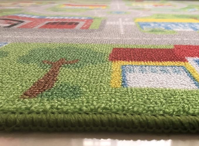 City Street Map Kids' Rug with Roads Kids Rug Play mat with School Hospital Station Bank Hotel Book Store Government Workshop Farm for Boy Girl Nursery Bedroom Playroom Classroom (39" X 51")