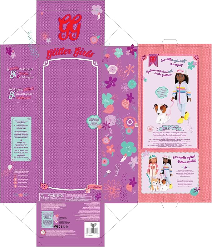 Glitter Girls - Jana & Cuddles 14-inch Poseable Fashion Doll-plush Dog Pet - Dolls for Girls Age 3 & Up