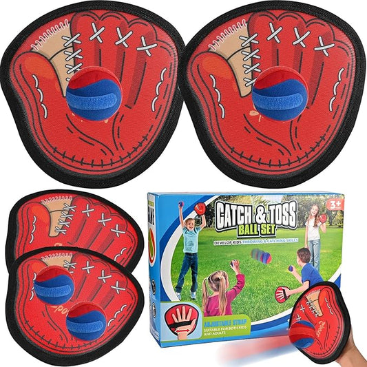GOLDGE 4pcs Sticky Toss and Catch Ball Game Set for Kids - Baseball Glove Mitt Included - Ideal Sports & Outdoor Toys for Boys Aged 3 to 12