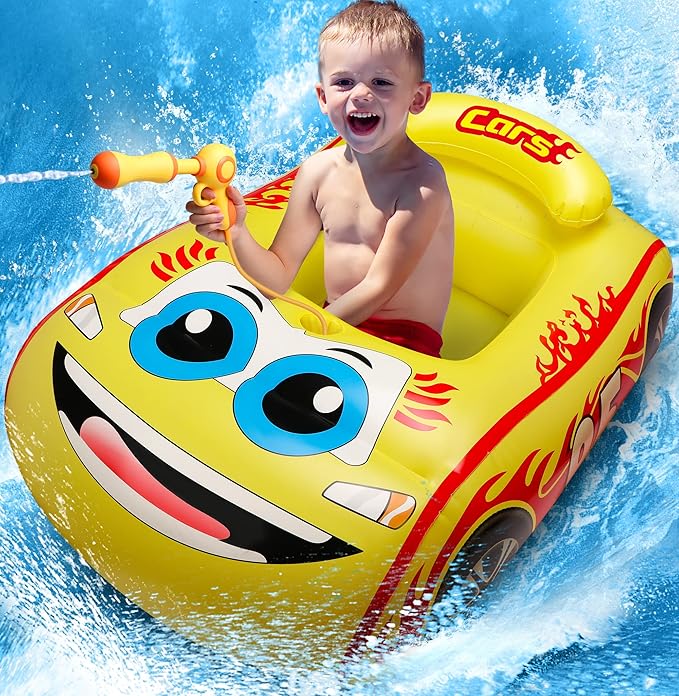 HopeRock Kids Pool Float with Water Gun,Inflatable Ride-on Swimming Pool Toy for Boys Aged 3-8 Years, Toddlers Pool Float Perfect for Summer Fun-Pool Float Kids, Ride-on Swimming Pool Toys(Yellow)