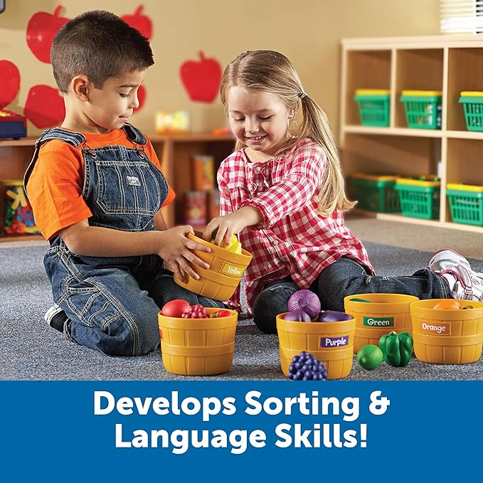 Learning Resources Farmer's Market Color Sorting Set - Play Food for Kids, Toddler Learning Toys, Grocery and Kitchen Play Toys