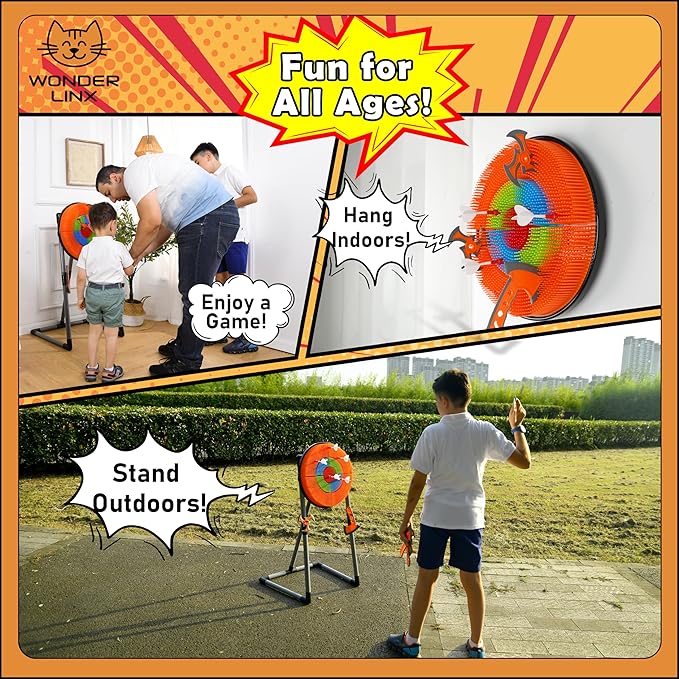 3 in 1 Throwing Game Toy Set - Dart & Axe Throwing Game with Bristle Target Dartboard - 3 Throwing Axes, 3 Stars, 6 Darts Included - with Travel Bag & Lightweight Stand - Indoor & Outdoor Game