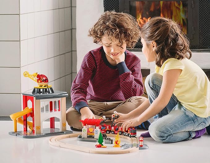 BRIO 33815 Rescue Firefighter Set | 18 Piece Train Toy Set with Fire Truck and Accessories | Kid-Friendly Wooden Tracks | Ideal for Toddlers Aged 3 and Up