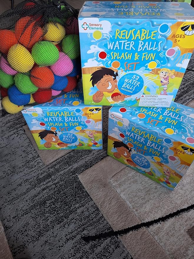 Reusable Water Balls Splash & Fun Set- 52 Colorful Cotton Splash Balls for Kids - Perfect for Outdoor Summer Fun, Pool Games, Water Play, Backyard Play, Perfect Water Toy Gift for Kids - Ages 5-12+