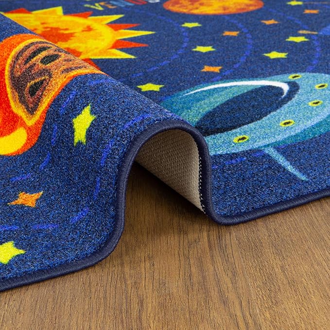 KC Cubs Playtime Collection Space Safari Road Map Educational Learning & Game Area Rug Carpet for Kids and Children Bedrooms and Playroom (3' 3" x 4' 7")