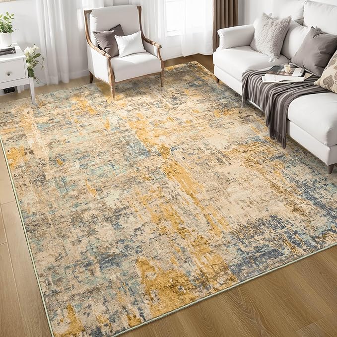 Ompaa Living Room Rug 5x7 Beige Area Rug Machine Washable Boho Rug Non Slip Abstract Vintage Indoor Large Rugs for Bedroom, Classroom, College Dorm, Farmhouse, Dining Room, Kids Playroom