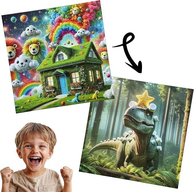 Kids Puzzle Double-Sided Jigsaw – Wonderland & Marshmallow Dinosaur – 36-Piece Toddler, Preschool, & Elementary Puzzle (Ideal for Ages 3-8) | Fun Educational Toy & Gift