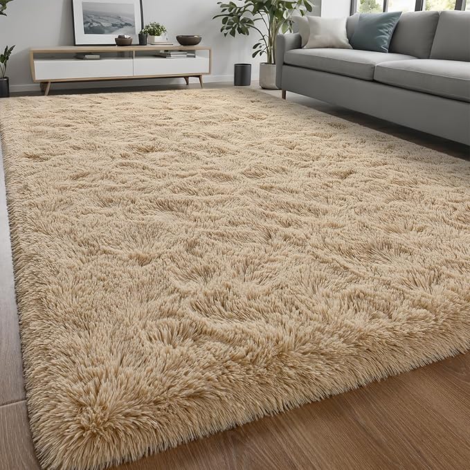 Nuttumico Fluffy Beige 8x10 ft Large Area Rugs for Living Room, Big Shaggy Floor Rug, Soft Plush Non-Slip Rectangle Carpet for Home Decor