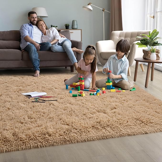 2x6 Beige Fluffy Bedside Runner Rug Machine Washable, Shag Throw Bedroom Rugs Non Slip, Hallway Small Area Long Plush Carpet for Nursery, Kid Boy Girl Room