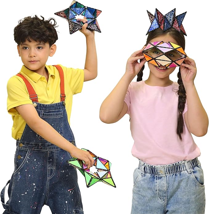 TOSY Magnet Pyramid Glow - 1 Cube Transforms into 1 Billion Shapes, 12 Pieces, 243 Rare Earth Magnets, Glowing, Holographic Design Magnet Tiles Creative Puzzle STEAM Toy