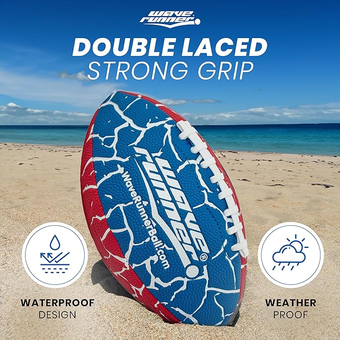 Wave Runner Grip It Waterproof Junior Size Football, 9.25 Size, Durable & Double Laced, Perfect for Beach Accessories, Kids Games, Pool Toys, Outdoor Games, All-Weather Indoor & Outdoor Play